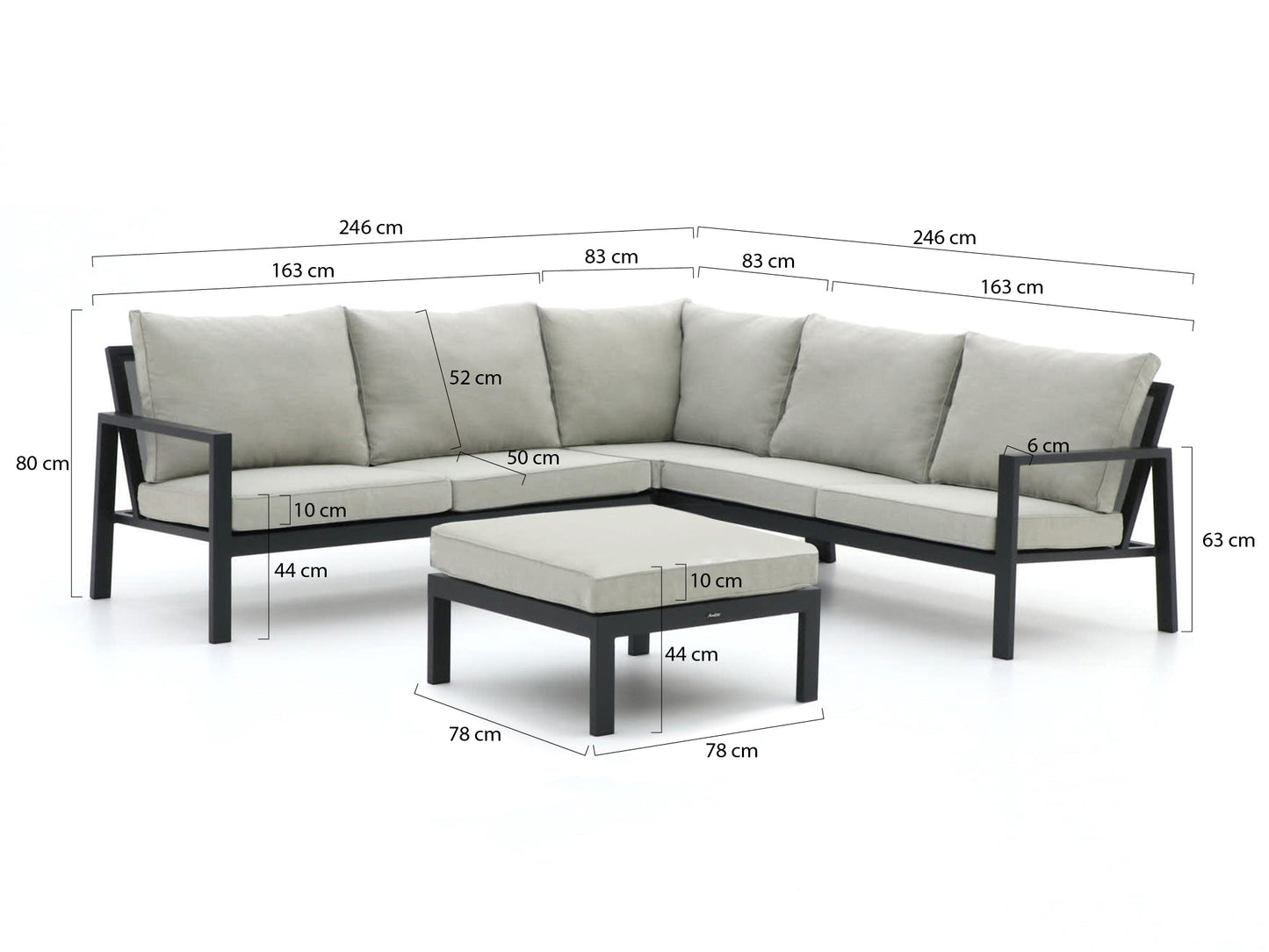 Manifesto Alzano hoek loungeset 4-delig (Zwart)
