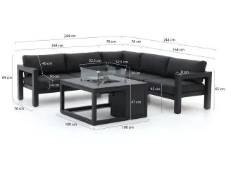 Bellagio 100cm hoek loungeset met vuurtafel 4-delig