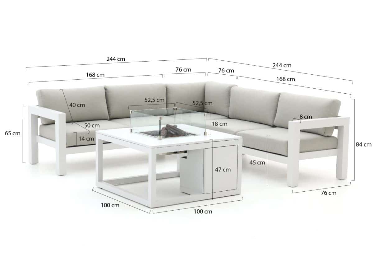 Bellagio Loungeset met Vuurtafel (Grijs)