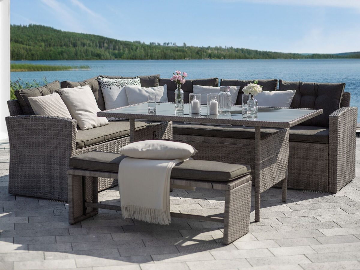 VITERBO – Loungeset met tafel 8-zitter (GRIJS)