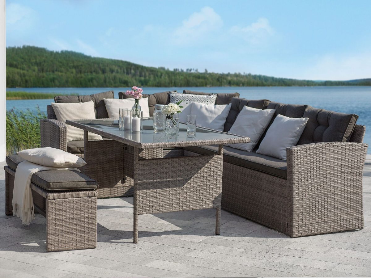 VITERBO – Loungeset met tafel 8-zitter (GRIJS)