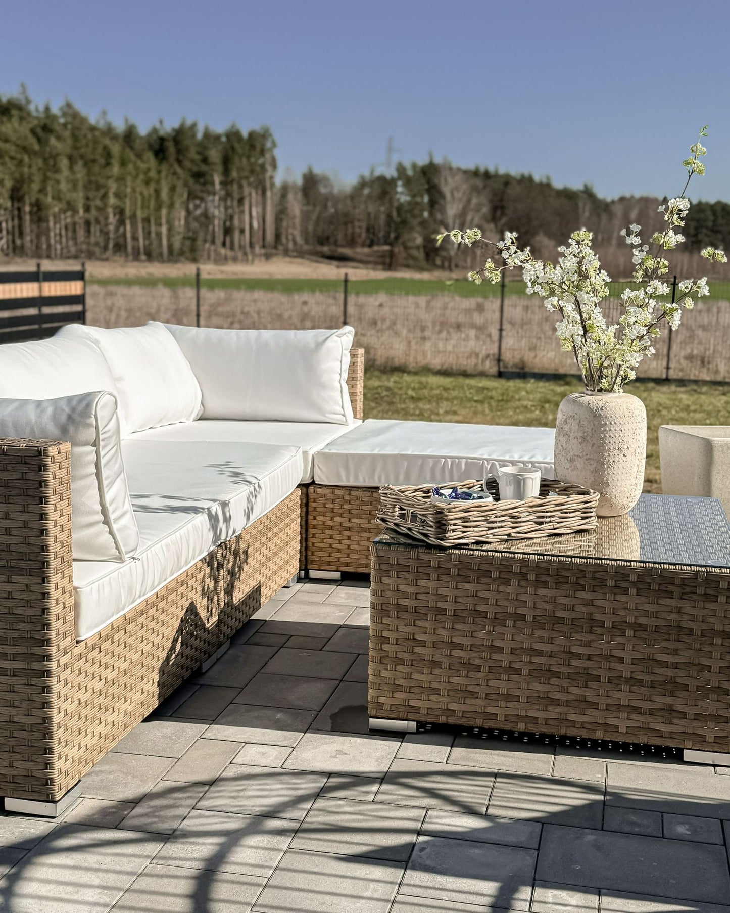 Sano Tuin hoekloungeset met tafel 4-zitter (Bruin)