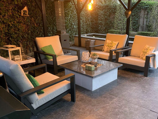 Bellagio stoel loungeset met vuurtafel 5-delig