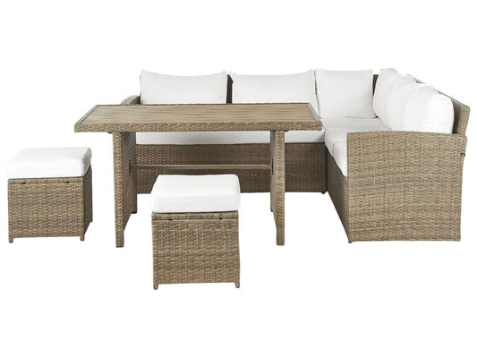 Loungeset met tafel en ottomaan 5-zitter (Bruin)